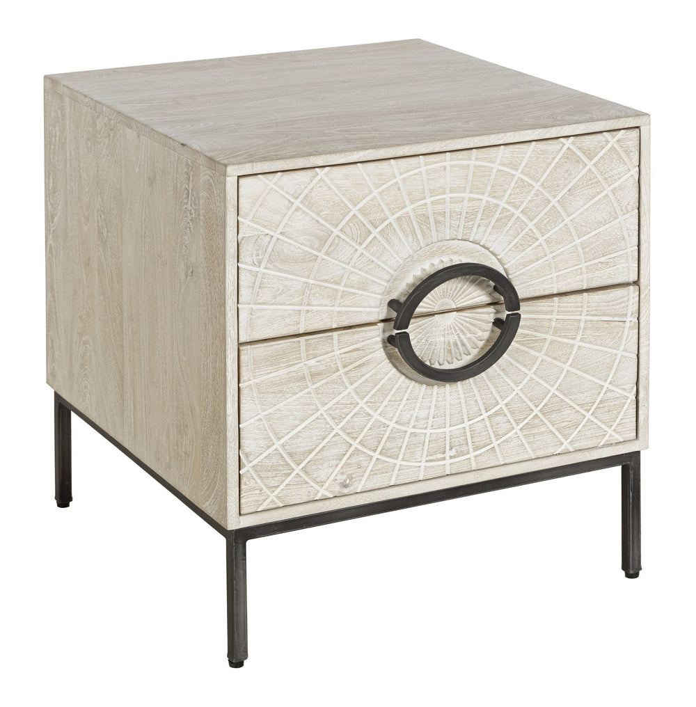 Hekman Furniture 28760 End Table With Two Drawers And Sunburst Design - Stylish Whitewash Finish & Metal Legs Special Reserve End Table 28760