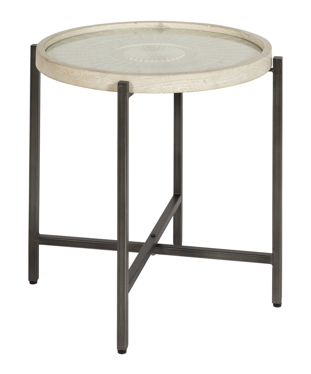 Hekman Furniture 28761 Round End Table With Sunburst Design, Metal Frame Base, Whitewash Finish & Gallery Edge Special Reserve End Table 28761