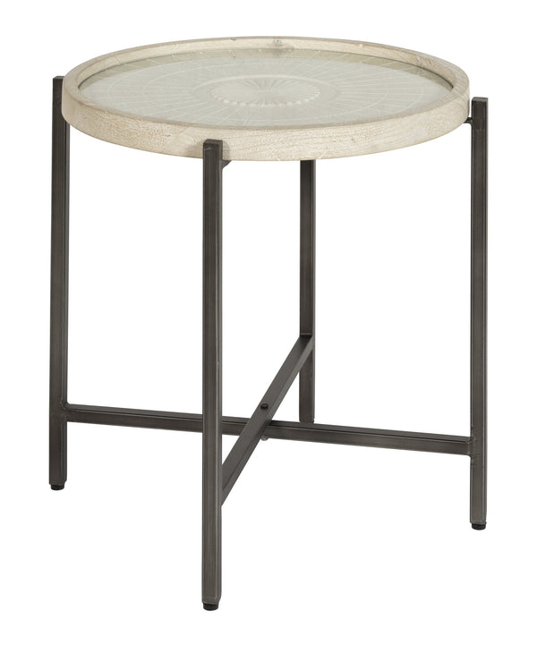 Hekman Furniture 28761 Round End Table With Sunburst Design, Metal Frame Base, Whitewash Finish & Gallery Edge Special Reserve End Table 28761