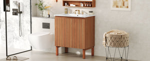 English Elm Christopher Knight Home® - 30" Modern Bathroom Vanity with Ceramic Sink, Natural Wood Grain, 45° Handle, Soft-Close, Ample Storage N817P245325N