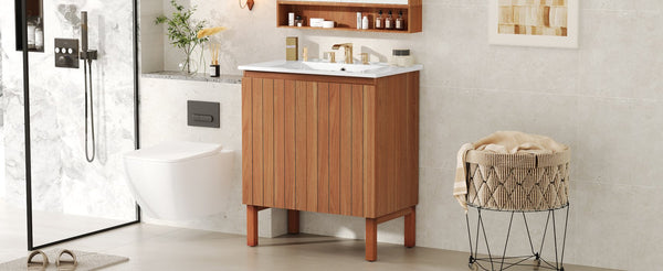 English Elm Christopher Knight Home® - 30" Modern Bathroom Vanity with Ceramic Sink, Natural Wood Grain, 45° Handle, Soft-Close, Ample Storage N817P245325N