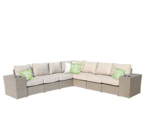 English Elm Outdoor Wicker 9-Piece Modular Sofa Set For 6 With Plush Cushions, Side Tables & Easy Care Features B120S00188-GIGA