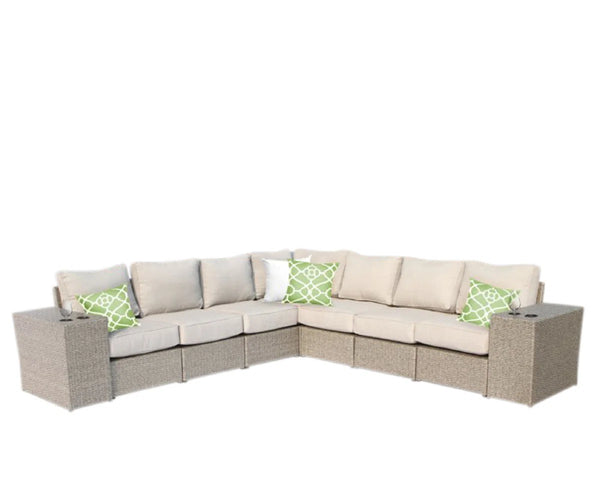 English Elm Outdoor Wicker 9-Piece Modular Sofa Set For 6 With Plush Cushions, Side Tables & Easy Care Features B120S00188-GIGA