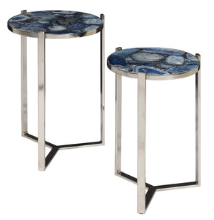 Hekman Furniture 28769 Agate Round Nesting Tables - Unique Blue Agate Tops With Modern Nickel Base For Stylish Homes Special Reserve Blue Agate Nesting Tables 28769
