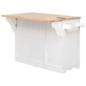 English Elm K&k Rolling Kitchen Island Rubber Wood Top Brass Hardware Built-in Outlets Storage White N707S299014W