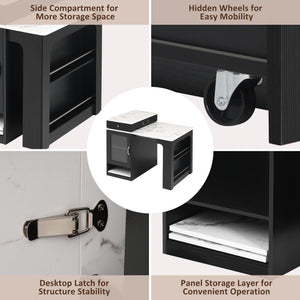 English Elm K&K Modern Extendable 59.5" Kitchen Island with Double-Sided Storage, Power Outlet & Casters Black N707S000017B