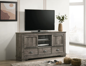 English Elm Contemporary Maidstone TV Console with Sintered Stone Top, Silver-Capped Arrow Legs, Open Storage Gray 66 L x 19 W x 34.5 H B2741P406263
