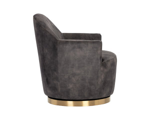 Sunpan Casey Swivel Lounge Chair - Elegant Modern Barrelback Design with Gold Stainless Steel Base Nono Shitake