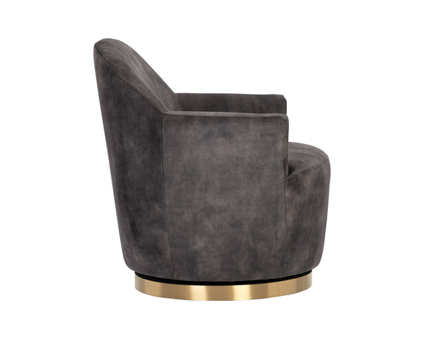 Sunpan Casey Swivel Lounge Chair - Elegant Modern Barrelback Design with Gold Stainless Steel Base Nono Shitake
