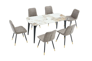 English Elm Modern Sintered Stone Rectangular Dining Table with Gold Accent Metal Base W3493S00016