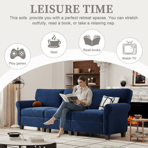English Elm 94" Corduroy Three Seater Sofa Deep Cushioned Solid Wood Frame Modern Living Room Couch Blue W2715S00009