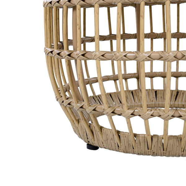 English Elm Acacia Wood Round Side Table Handwoven Rope Base Outdoor Coastal Boho Accent N770P380265B