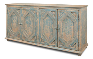 Sarreid Four Diamonds Sideboard Blue - Stylish Pine Storage With 2 Removable Shelves & Chic Matte Finish Blue  28790