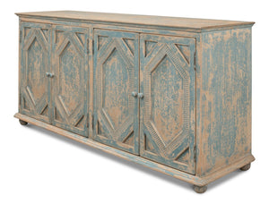 Sarreid Four Diamonds Sideboard Blue - Stylish Pine Storage With 2 Removable Shelves & Chic Matte Finish Blue  28790