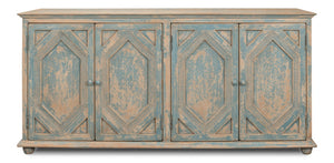 Sarreid Four Diamonds Sideboard Blue - Stylish Pine Storage With 2 Removable Shelves & Chic Matte Finish Blue  28790