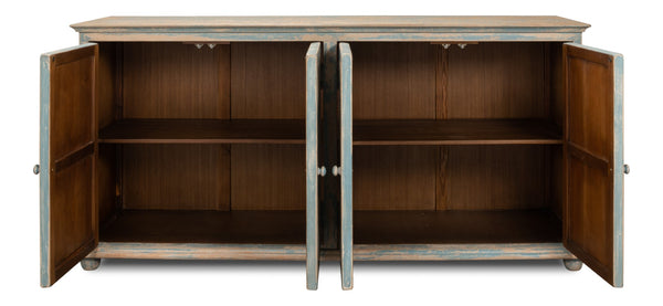 Sarreid Four Diamonds Sideboard Blue - Stylish Pine Storage With 2 Removable Shelves & Chic Matte Finish Blue  28790
