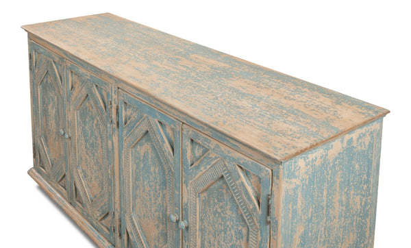 Sarreid Four Diamonds Sideboard Blue - Stylish Pine Storage With 2 Removable Shelves & Chic Matte Finish Blue  28790