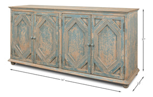 Sarreid Four Diamonds Sideboard Blue - Stylish Pine Storage With 2 Removable Shelves & Chic Matte Finish Blue  28790