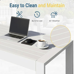English Elm 4-piece Aluminum Outdoor Conversation Set with Rust-proof Matte Frame and Wpc Coffee Table Grey+White B082S00085