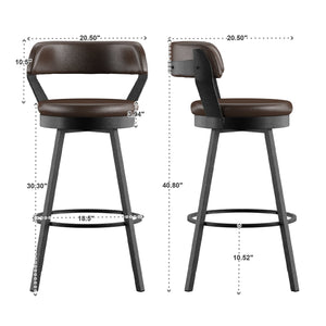 Lebata Faux Leather Swivel Barstools Set of 2 with Industrial Metal Frame