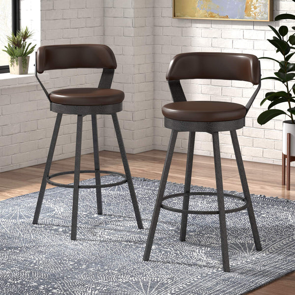 Lebata Faux Leather Swivel Barstools Set of 2 with Industrial Metal Frame