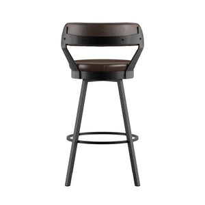 Lebata Faux Leather Swivel Barstools Set of 2 with Industrial Metal Frame