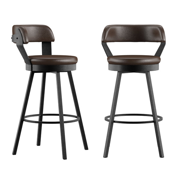 Lebata Faux Leather Swivel Barstools Set of 2 with Industrial Metal Frame