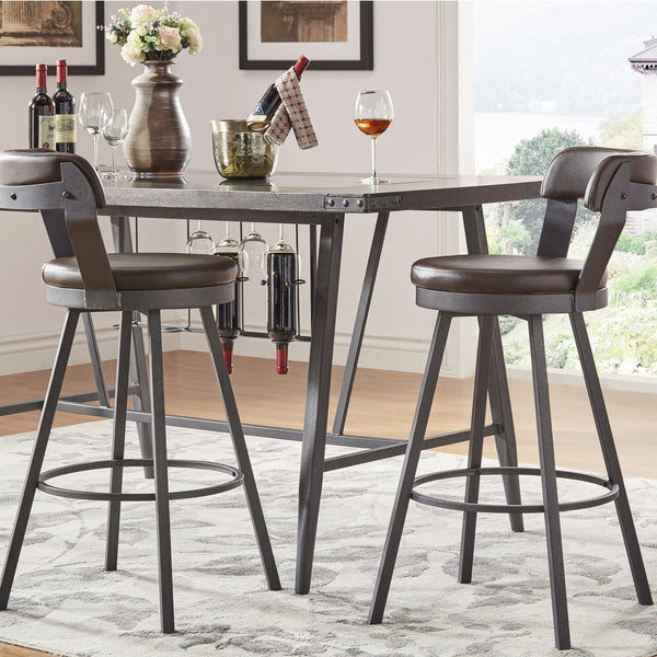 Lebata Faux Leather Swivel Barstools Set of 2 with Industrial Metal Frame