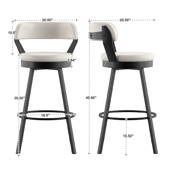 Lebata Faux Leather Swivel Barstools Set of 2 with Industrial Metal Frame