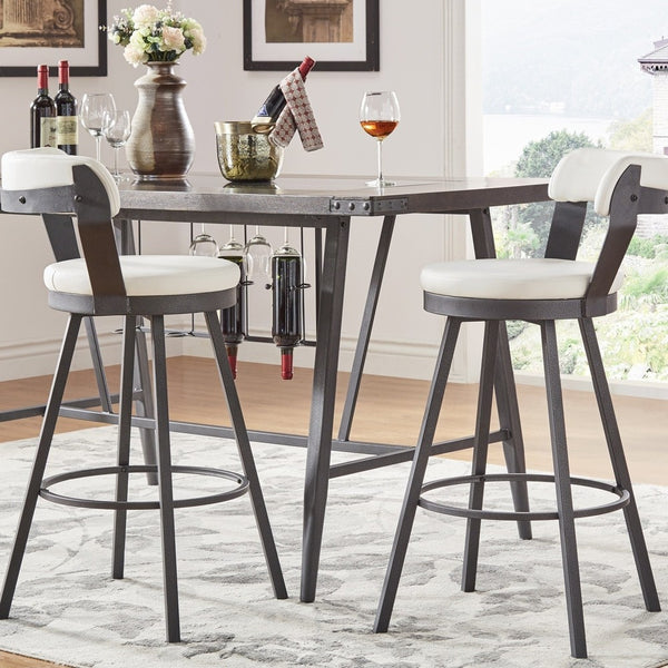 Lebata Faux Leather Swivel Barstools Set of 2 with Industrial Metal Frame