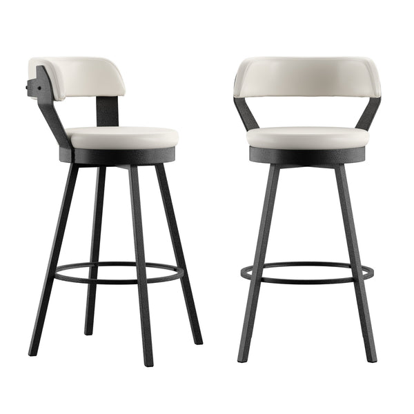 Lebata Faux Leather Swivel Barstools Set of 2 with Industrial Metal Frame
