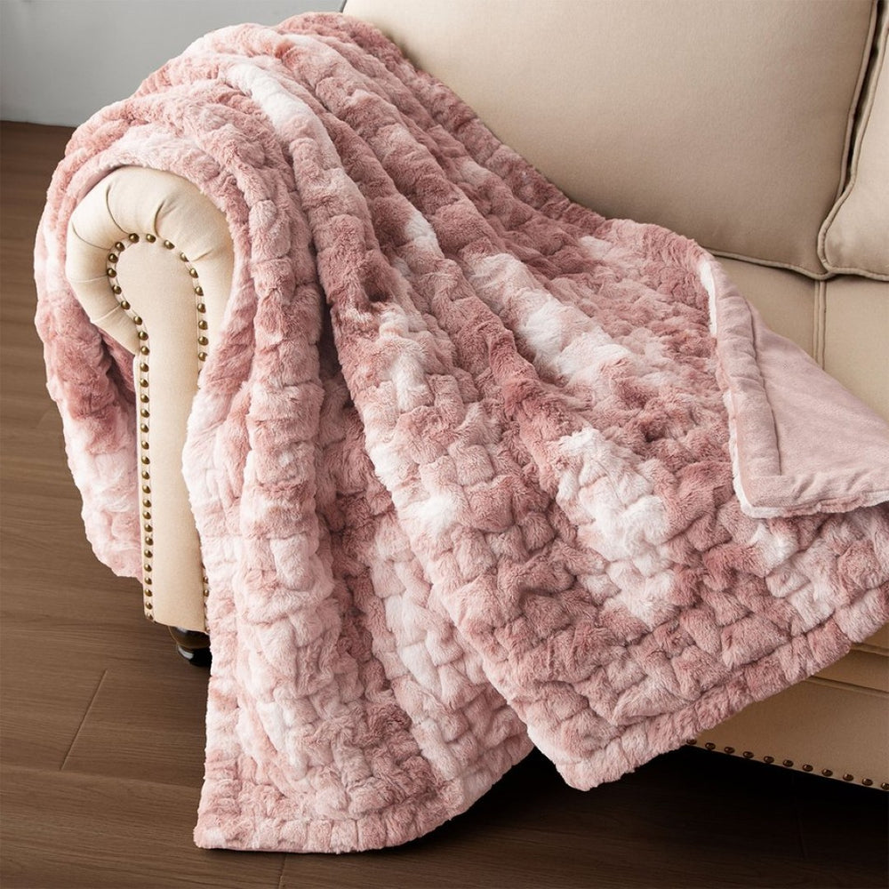 English Elm Ruched Faux Fur Throw - Luxurious, Soft, And Stylish Blanket For Cozy Living Room & Bedroom Decor B035P243959-GIGA