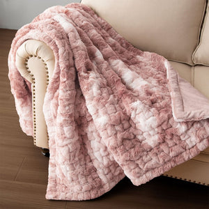 English Elm Ruched Faux Fur Throw - Luxurious, Soft, And Stylish Blanket For Cozy Living Room & Bedroom Decor B035P243959-GIGA