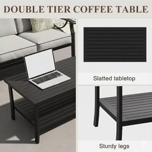English Elm 3-piece Outdoor Steel Patio Conversation Set with Thick Cushions and Coffee Table Grey+Black B082S00134