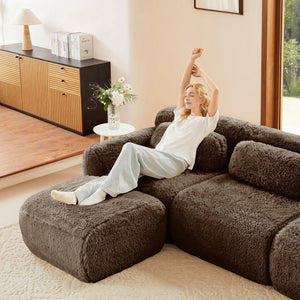 English Elm 114''soft Plush Modular Sectional Sofa with Cloud Cushions for Living Room Theater Chocolate W714S01540