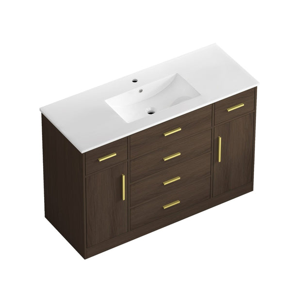 English Elm 48"dark Brown Vanity with 6 Drawers and Soft Close Doors for a Spa Bathroom Dark Brown W3133S00025