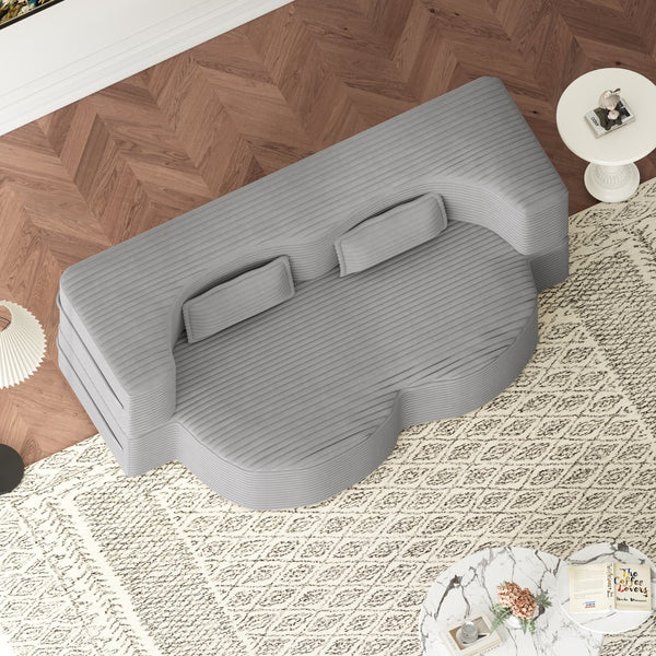 English Elm Modern Full Size Folding Sofa Bed with Plush Corduroy, 2 Pillows, 15" Foam Mattress, No Assembly Required LIGHT GREY W1885P347082