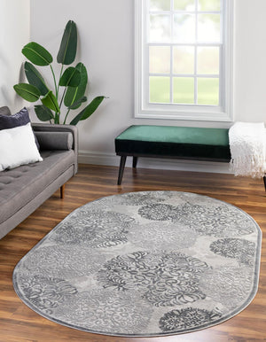 Unique Loom Aberdeen Chatsworth Machine Made Polka Dots Rug Gray, Ivory 4' 1" x 6' 1"