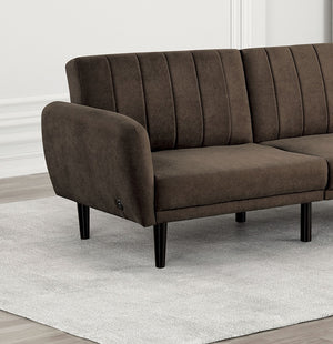 English Elm Contemporary Tufted Futon Sofa with USB Port, Channel Back, Track Arms, Converts to Bed, Sleek Design Brown 45 L x 37 W x 18 H B011P309283