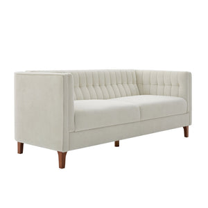 English Elm Modern Chenille Three Seater Sofa with Channel Tufted Back and Birch Wood Legs Beige N763S000100A