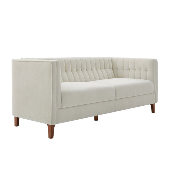 English Elm Modern Chenille Three Seater Sofa with Channel Tufted Back and Birch Wood Legs Beige N763S000100A