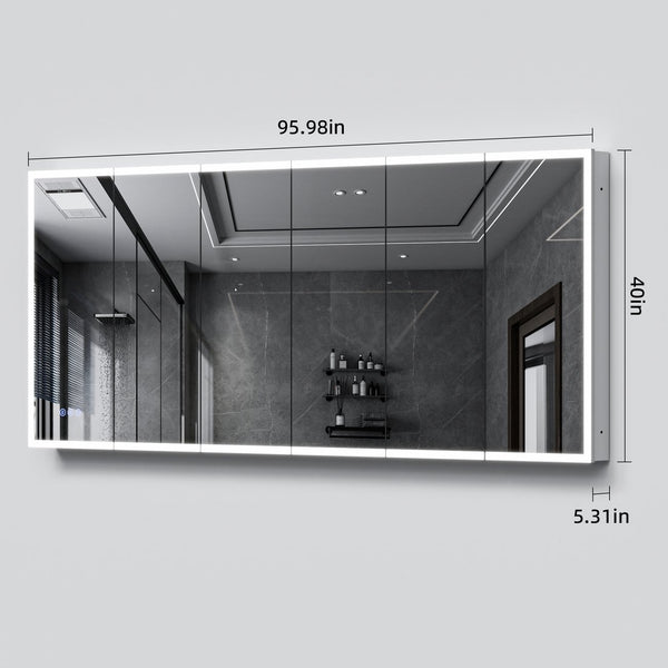English Elm Led Medicine Cabinet With Mirror - 96"X40" Wall-Mounted, Anti-Fog, Adjustable Brightness & Colors W3735P374375