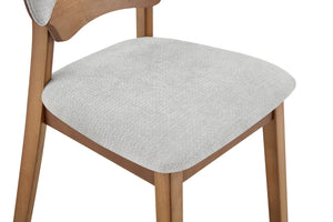 English Elm 2 Solid Walnut Toned Wood Dining Chairs Gray Fabric Seat Hollowed Backrest Modern W1151P455535