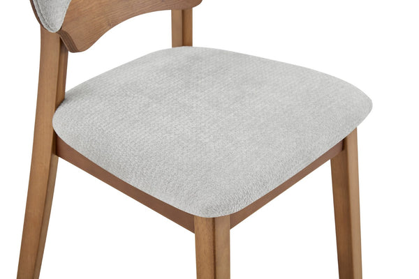 English Elm 2 Solid Walnut Toned Wood Dining Chairs Gray Fabric Seat Hollowed Backrest Modern W1151P455535