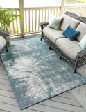 Unique Loom Outdoor Coastal Okyanus Machine Made Abstract Rug Blue, Ivory/Green/Gray 5' 3" x 8' 0"