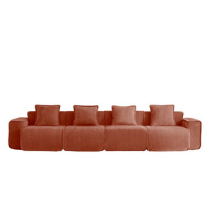 English Elm Streamlined Velvet Modular Sofa Four Seat Deep Cloud Foam French Piping Living Room Red W3041S00361