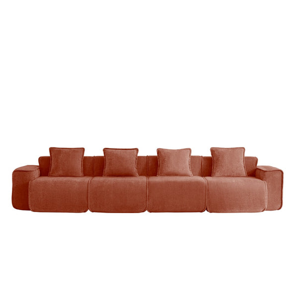 English Elm Streamlined Velvet Modular Sofa Four Seat Deep Cloud Foam French Piping Living Room Red W3041S00361