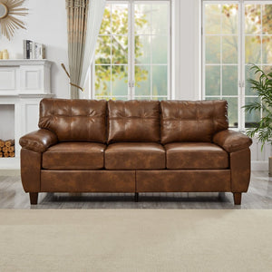 English Elm 79" Three Seat Pu Faux Leather Sofa Tufted Back Wide Arm with Hidden Storage Brown W1097S00248