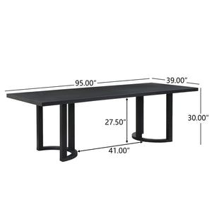 English Elm Christopher Knight Home® - 95 Modern Solid Wood Dining Table with U-Shaped Trestle Base Seats 8, Sleek Rectangular Design Black N771P195513H