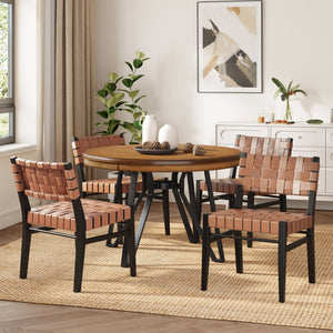 English Elm Christopher Knight Home® - 5PCS Modern Industrial Dining Set with PU Leather Chairs & Rubberwood Frame, Metal Hairpin Table Design Ash Brown,Brown 74688.00BRN_N771P205332A